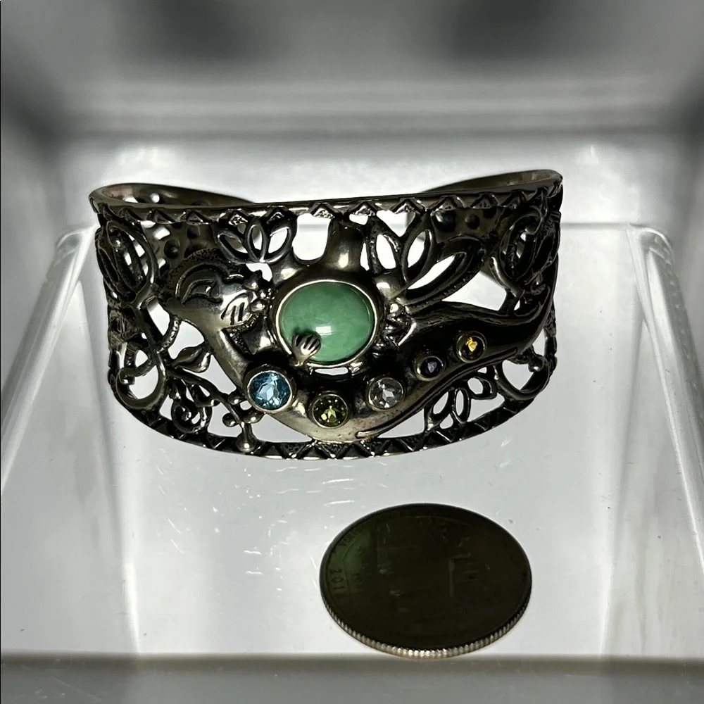 NWOT Carolyn Pollack Sterling Silver Multi Gemstone Playful Otter Cuff Bracelet - Picture 10 of 11